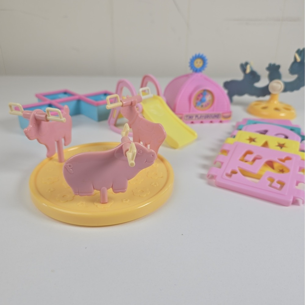 Vintage Lil Kidz Playset Playground Merry Go Round Teeter Totter Car Accessories - Picture 2 of 6